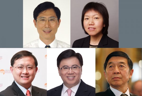 浸大將頒授榮譽博士學位予 (左上起順時針方向) 陳凱先院士、宋惠慈教授、吳建民教授、王英偉先生和黃英豪博士。
