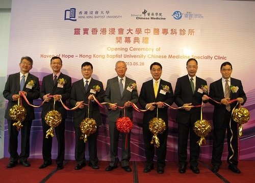 (左起) 卞兆祥教授、林正財醫生、黃偉國教授、鄭漢鈞博士、陳新滋教授、李兆銓先生和呂愛平教授一同主持開幕典禮