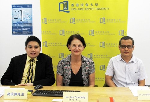 （左起）：高俊杰先生、康真博士及Chura Bahadur Thapa先生与传媒分享研究结果