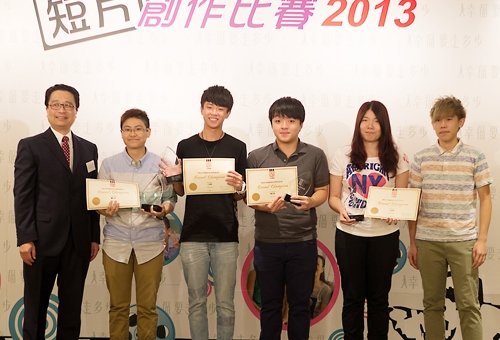(左二起) 鄒方寧、江嘉嶢、甄浩賢、方惠儀、李漢鈞製作的短片喜奪三個獎項