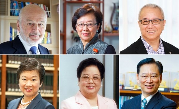 (Clockwise from top left) Dr Merle Allan Hinrich, Professor Mayching Kao, Mr Lam Cheung-chuen, Mr Herman Lau, Mrs So Chau Yim-ping, Ms Connie Wong