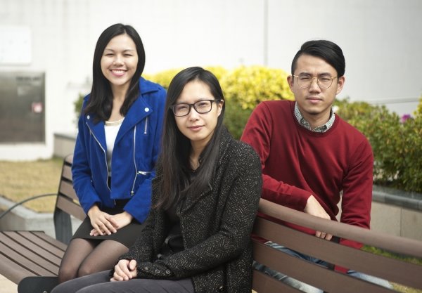 Lam Ching-yin (left) and Yu Hiu-yan (centre) are awarded the Sir Edward Youde Memorial Scholarships and Leung Shi-chi (right) the Fellowships.
