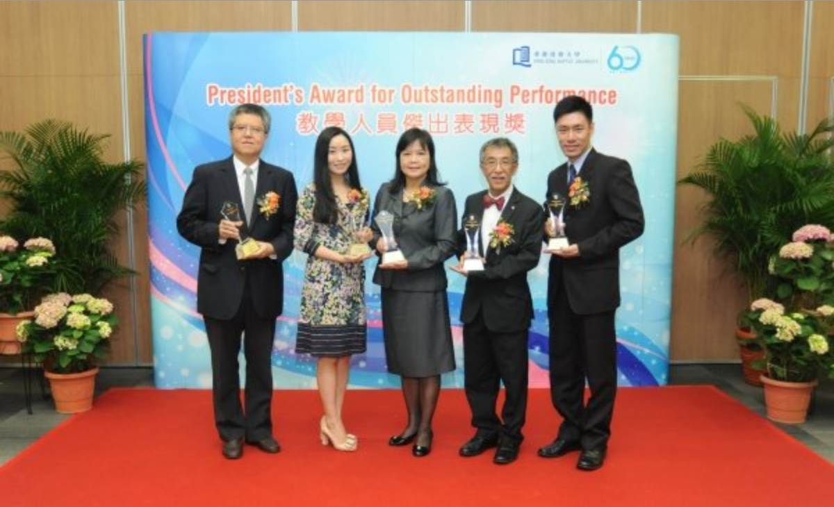 The five winners of the President's Award for Outstanding Performance (from left) Professor Albert Lee, Dr Glos Ho, Professor Cheung Siu-yin, Professor Cheah Kok-wai, and Dr Byron Choi