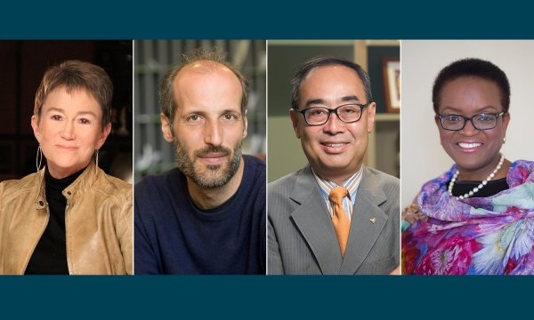 浸大將頒授榮譽博士學位予（左起）伊莉莎白‧戴利教授、馬丁‧海瑞爾教授、蒙德揚先生和瓦萊麗‧史密斯教授。