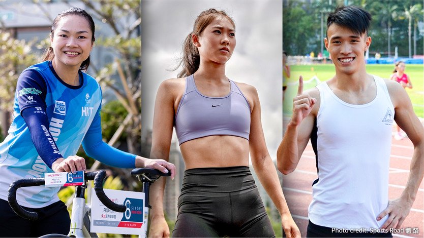 參與第14屆全國運動會的浸大同學：（左起）李慧詩、鄧伊程及黃卓熙。