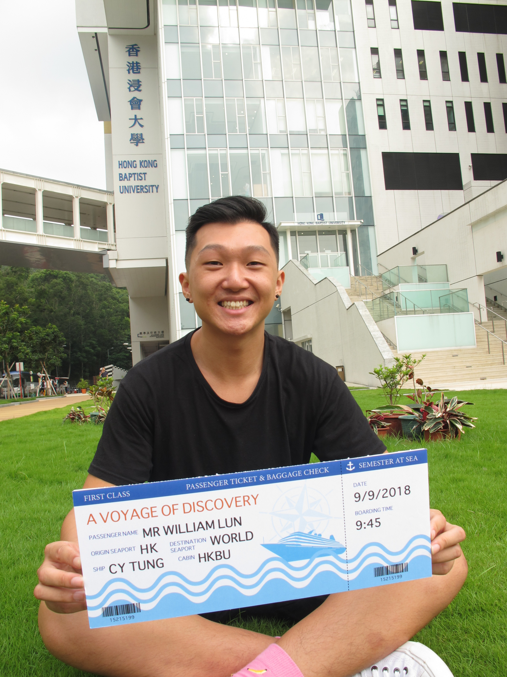倫偉霖同學將與全球大學生參與海上學府之旅，沿途探訪11個國家的13個城市