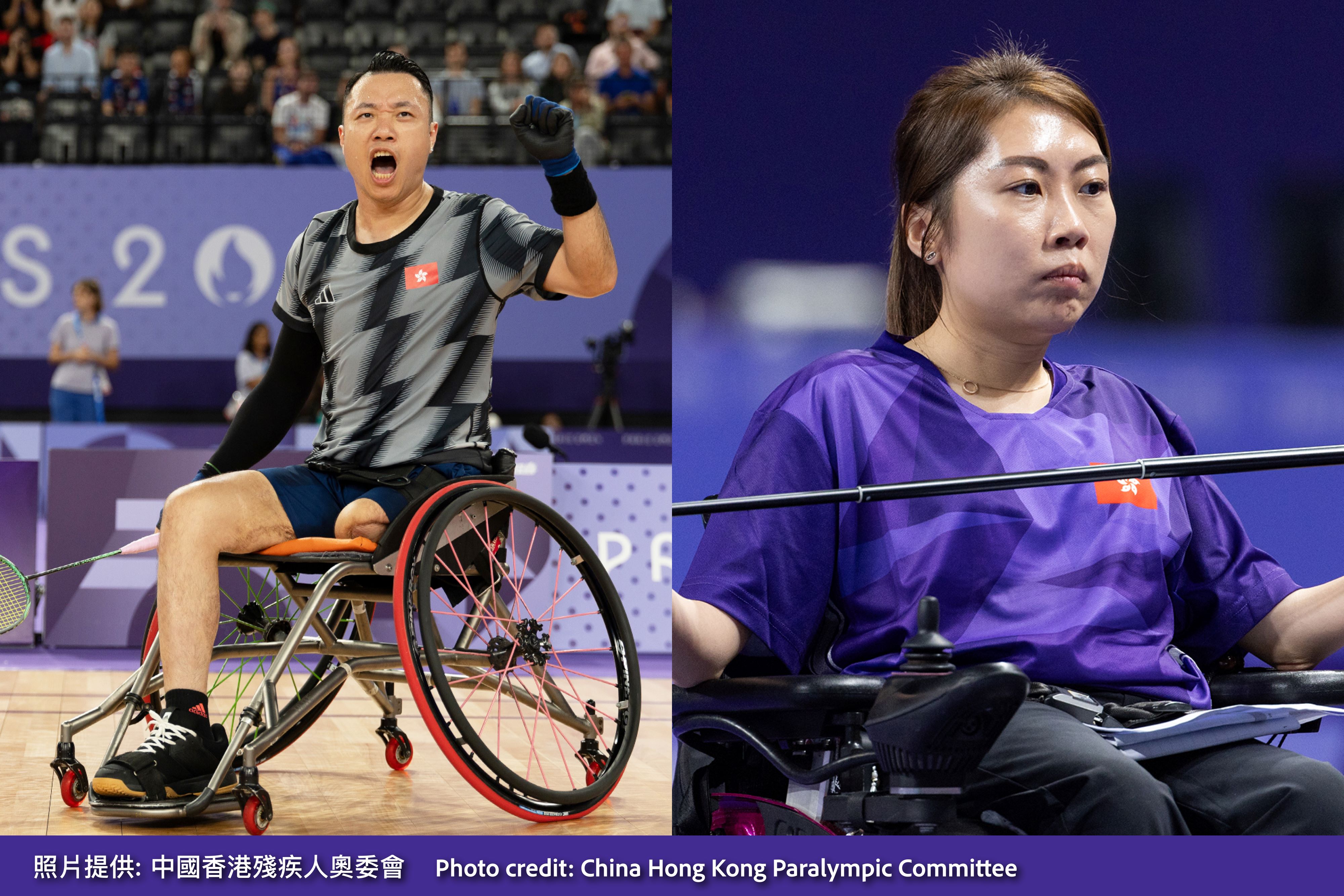 Chan Ho-yuen, a member of the Para Badminton Team of Hong Kong, China (left), won the silver medal in the Badminton Men’s Singles WH2 event. Ho Yuen-kei, a member of the Boccia Team of Hong Kong, China (right), clinched the gold medal in the Boccia Women’s Individual BC3 event.