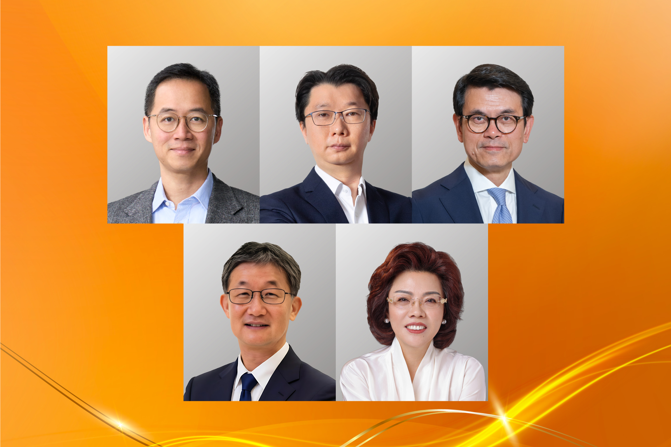 Mr Paulo Pong Kin-yee (upper row, left), Mr Ivan Wong Siu-kei (upper row, centre), Professor Edward Yau Tang-wah (upper row, right), Mr Tony Yue Kwok-leung (bottom row, left) and Ms Zhou Chunling (bottom row, right).